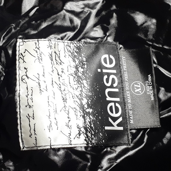 Kensie Black Puffer Jacket With Hood Wet Look Glossy - Picture 6 of 12